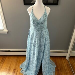 Elegant Blue Floral Bridesmaid Dress